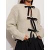 Autumn/Winter 2025 Women's Contrast Bow Tie Long Sleeve Knit Sweater