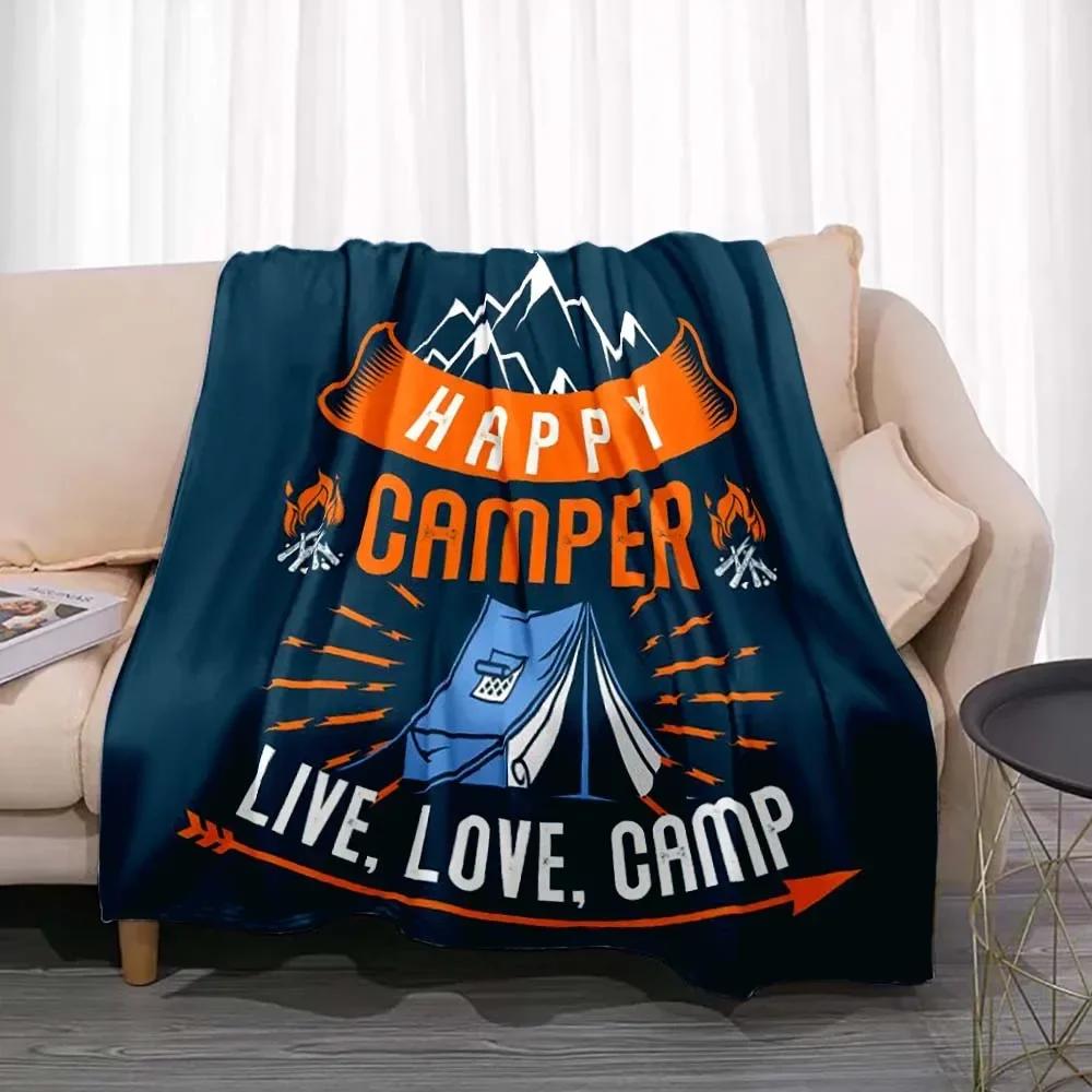 Fashionable Blanket Summer Happy Camper Camping Throw Bed Sofa Office Air Conditioning Soft Leisure Travel Customizable Throw