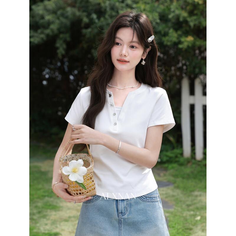 

Women s French Style White Short-Sleeve T-Shirt L