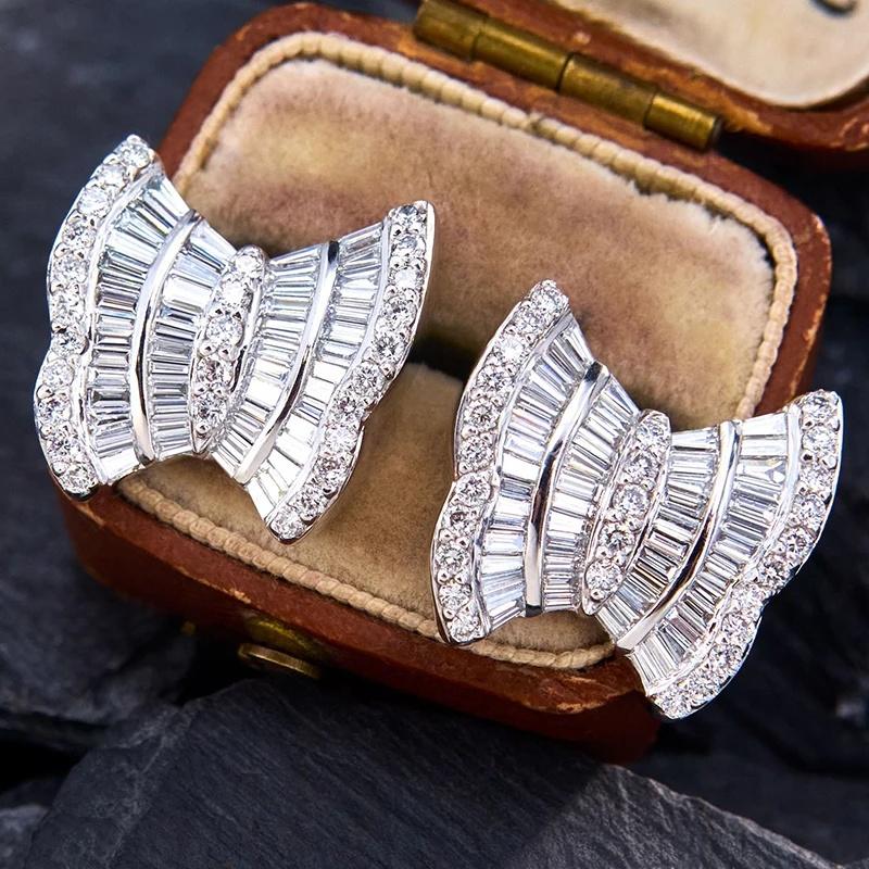 Huitan Elegant Women Stud Earrings Bow Shaped Trendy Wedding Engagement Inlaid Bright CZ Accessories Anniversary Jewelry GiftGood Product