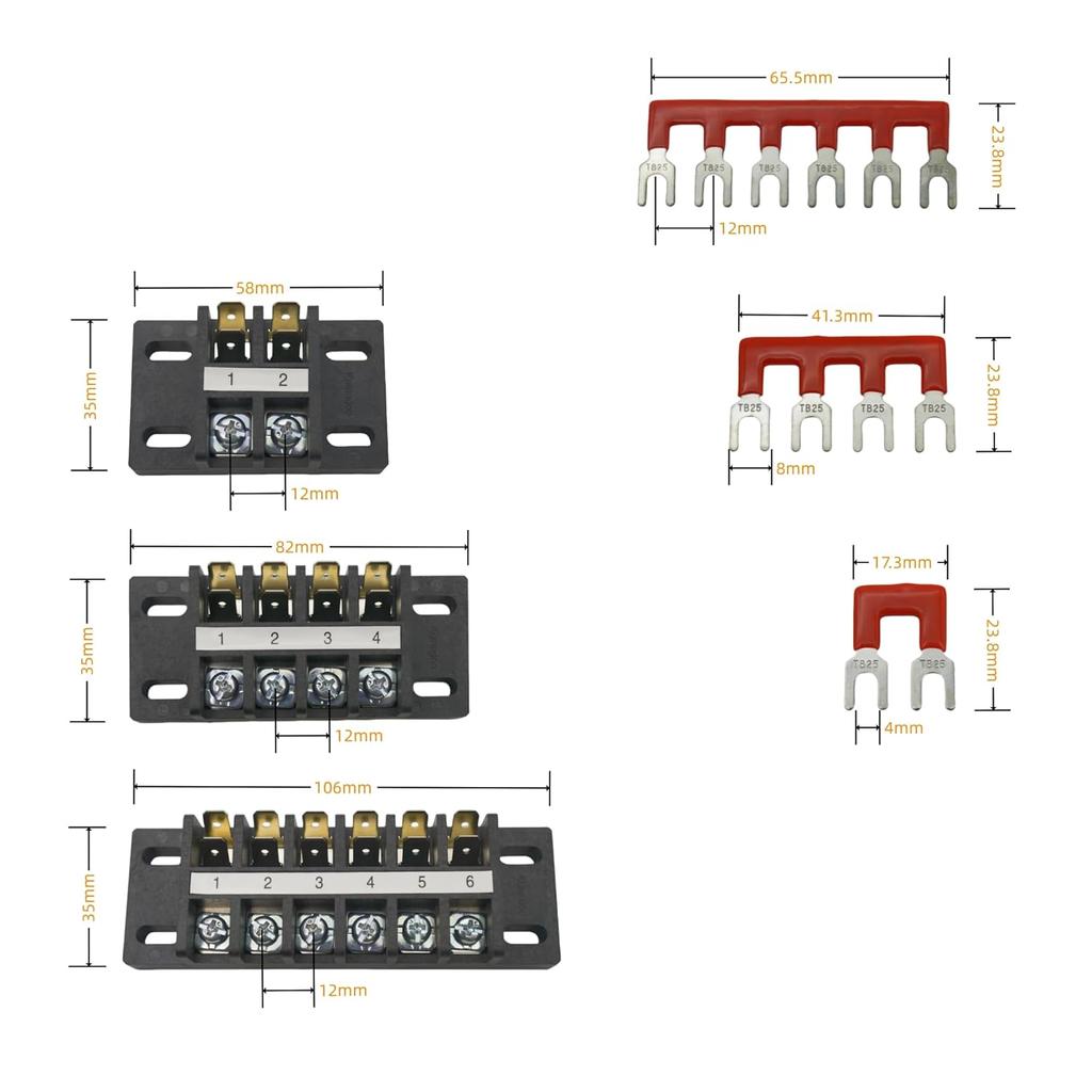 Dual Terminal Blocks – 2 Sets of 2/4/6-Position Strips with Jumpers & Connectors for Enhanced Electrical Wiring and Power Distribution