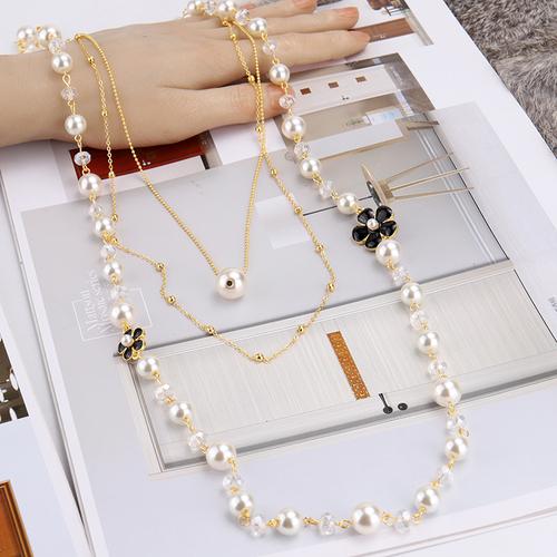 Dámský Vynikající Dlouhý Perlový Náhrdelník Nevěsta Svatby Dárek Šperky Květ Kamélie Perlové Svetrové Řetízky