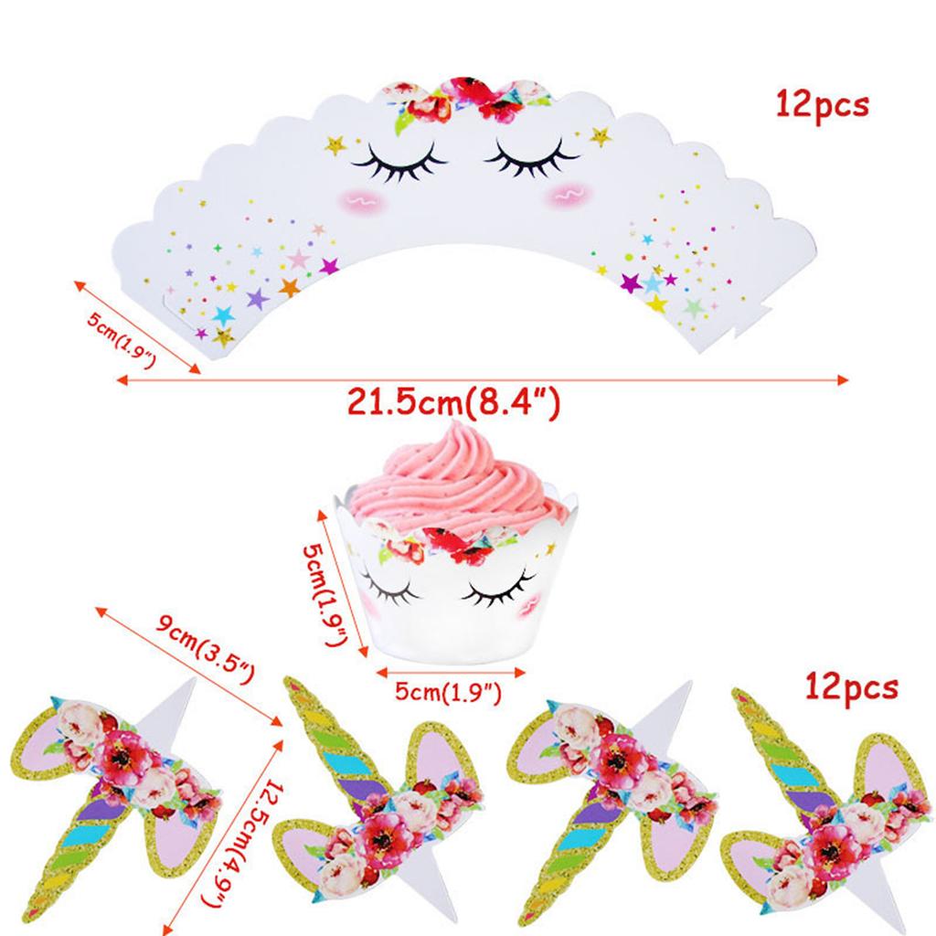 24pcs Unicorn Theme Cupcake Wrappers Toppers  Kids Birthday Party Supplies Decorations