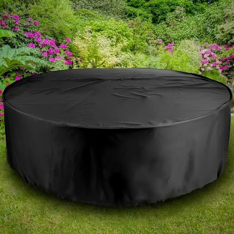 

Waterproof Round Patio Furniture Cover - UV & Wind Resistant, Dustproof Outdoor Table and Chair Set Protector, Black, Rain, Snow 31x59cm чорний
