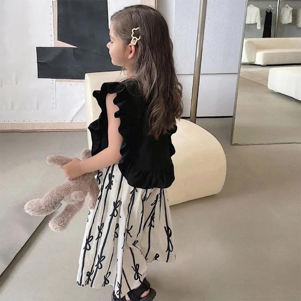 Girl's Summer Sweet Retro Set In Small Children Doll Shirt Top + Elegant Simple Half-body Skirt Two-piece Set