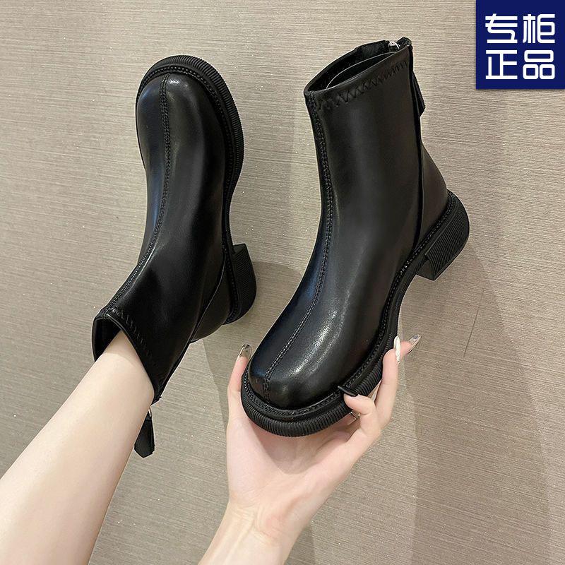 

Женские короткие ботинки 2025 новая французская британская мода ботинки мартин осень и зима утолщенные модные универсальные тонкие ботинки ботильоны 39