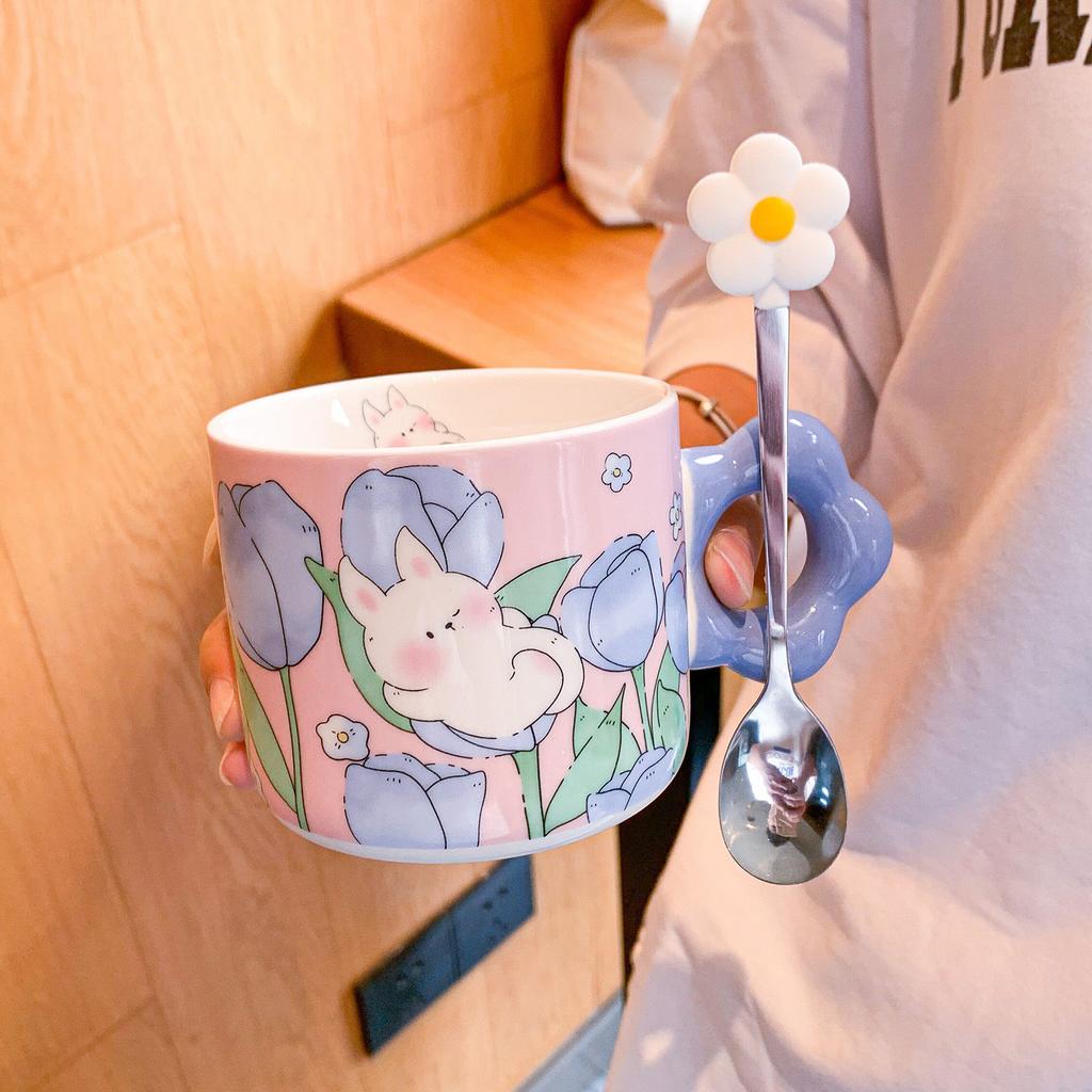 Cute Tulip Cup for Girls Ceramic Mug Couples with High Looks At Home Children's Breakfast Cup Souvenir