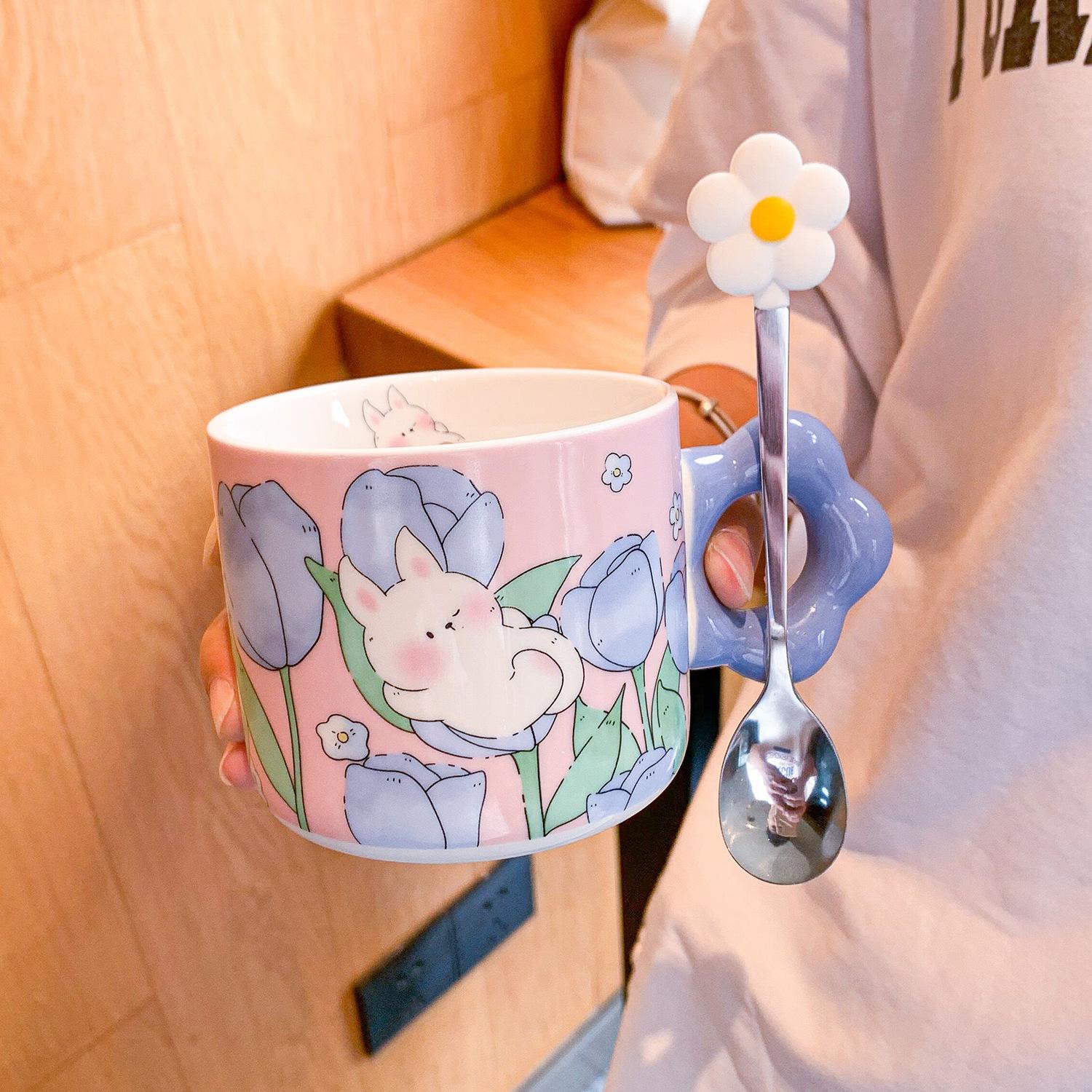 

Мила чашка-тюльпан для дівчаток, керамічна кружка для пар з високим зовнішнім виглядом вдома, дитяча чашка для сніданку, сувенір 301-400ml