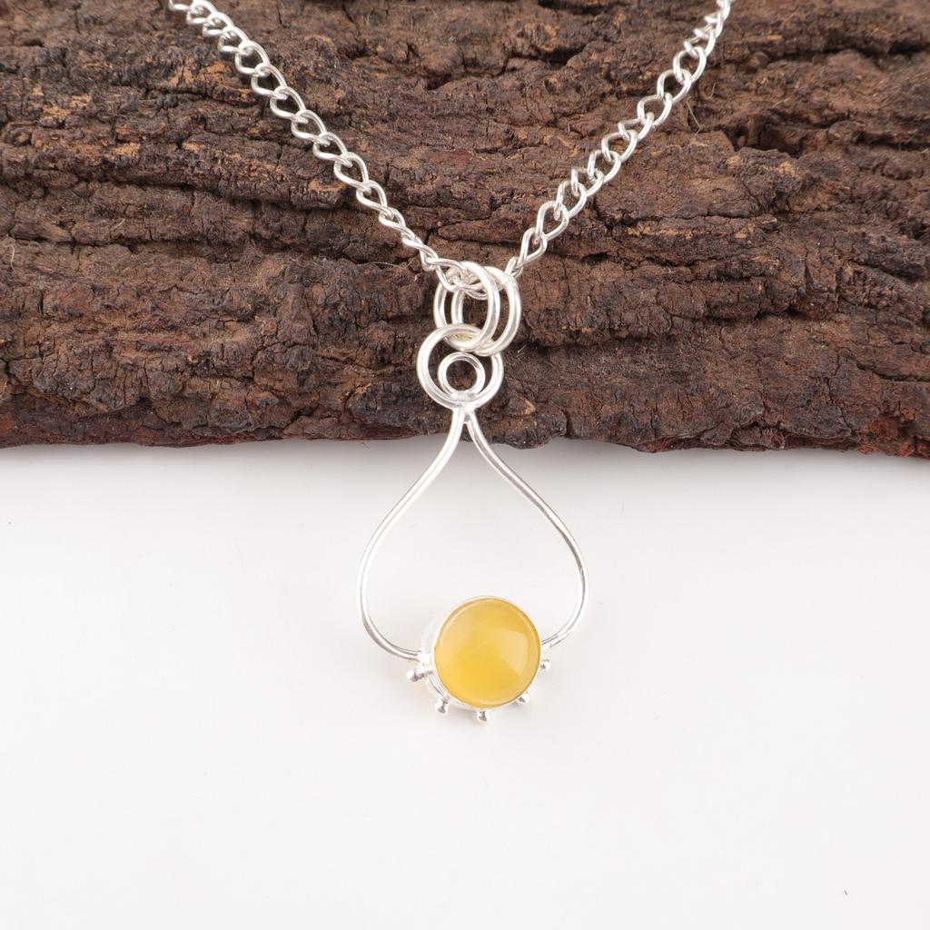 Natural Yellow Cat's Eye Gemstone 925 Solid Silver Jewelry Handcrafted Pendant PP-40-49