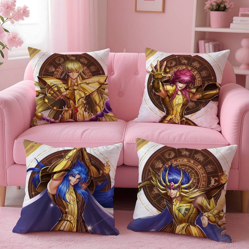 Animation 12 Gold S-Saint S-Seiya Kissenbezug Anti-Hausstaubmilben Kissenbezug Unsichtbarer Reißverschluss Seidig Kurzer Plüsch Sofakissenbezug