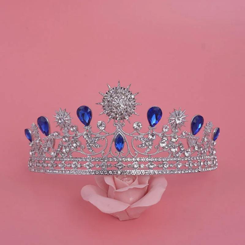 Luxury Elegant Blue Rhinestone Bridal Tiara Crystal Wedding Quinceanera Tiaras And Crowns Pageant Tiara Hair Jewelry Accessories