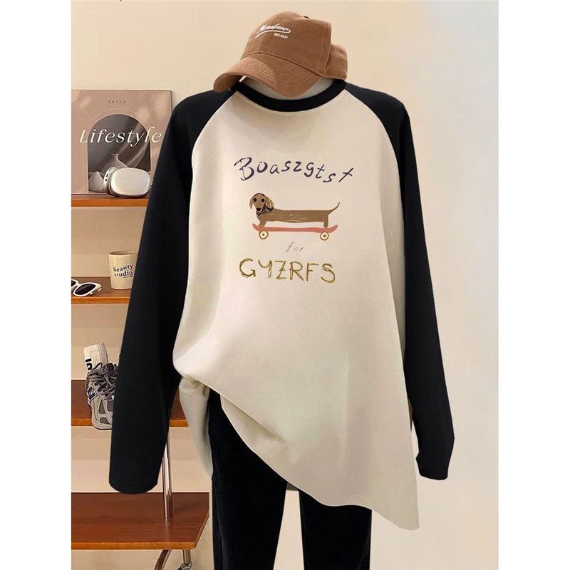 Women's Oversized Fleece-Lined Long-Sleeve T-Shirt - Autumn/Winter Trend