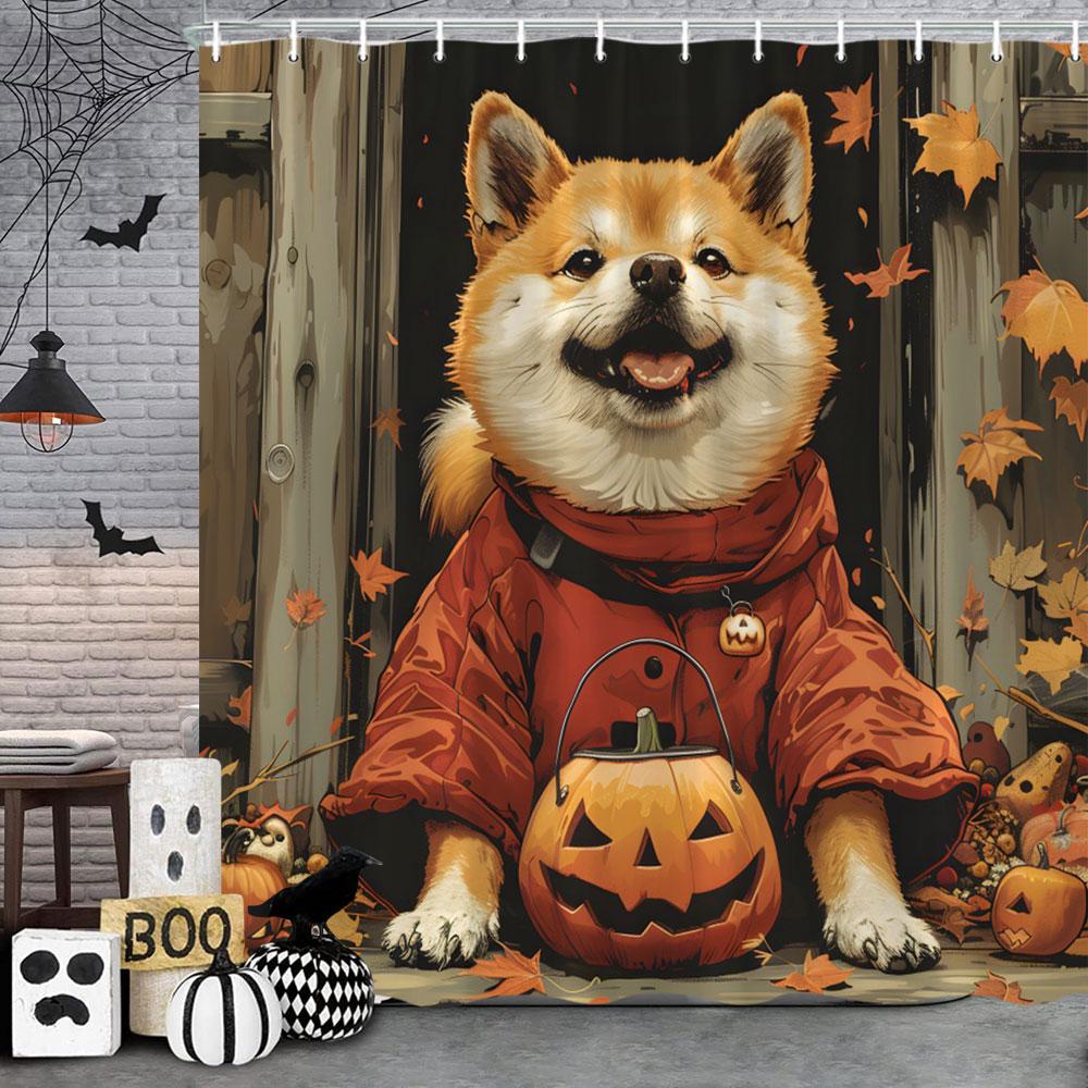 

Смешная Жуткая Хэллоуинская Анималистическая Занавеска для Душа Тыква Собака Магический Кот Страшный Череп Летучая Мышь Полиэстеровая Ткань Занавески для Ванной Декор для Ванной 90x180cm