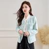 2025 Stylish Striped Beaded Round Neck Short Jacket – Spring & Autumn Collection