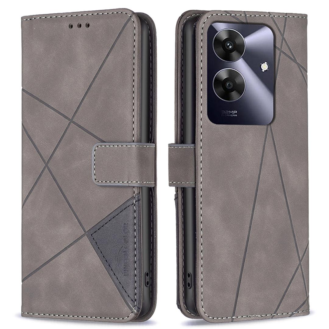 

BINFEN COLOR For Realme Note 60/C61 4G Phone Cases Wallet Stand Geometry Imprinted Leather Cover Grey