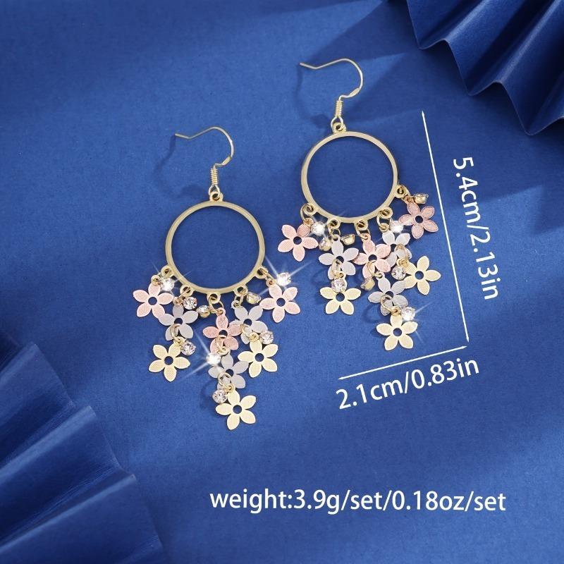 Stylish Elegant Small Flower Long Tassel Pendant Earrings for Women Vintage Temperament Exquisite Wedding Party Zircon Gift