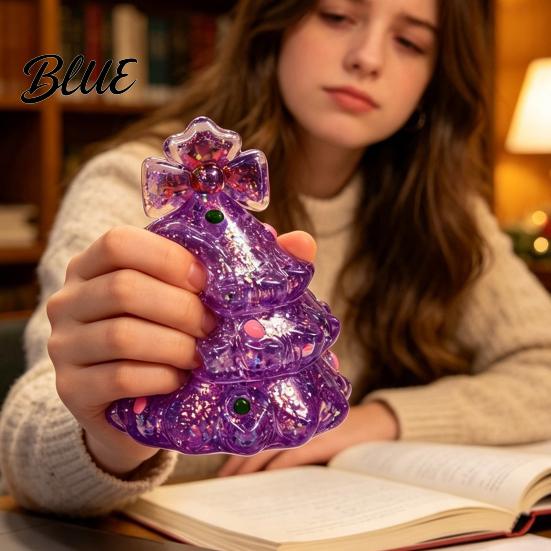 Stretchy Tree Toy Mini Christmas Squeeze Toy Stress Relief Glitter Xmas Fidget Clear Shape for Adults Kids Party Favor Squeezable