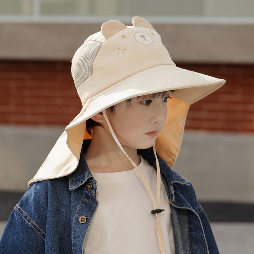 Bear Children Sun Hat UV Protection Wide Brim Bucket Hat Casual Baby Fisherman Cap  Summer