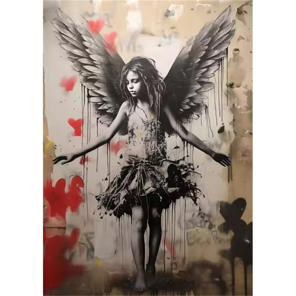 Pittura Diamante Fai da Te 5D Punto Croce Ricamo Arte Classica Banksy Ragazza con Orecchino di Perla Trapano Rotondo Completo Decorazione Casa Arte da Parete Regalo