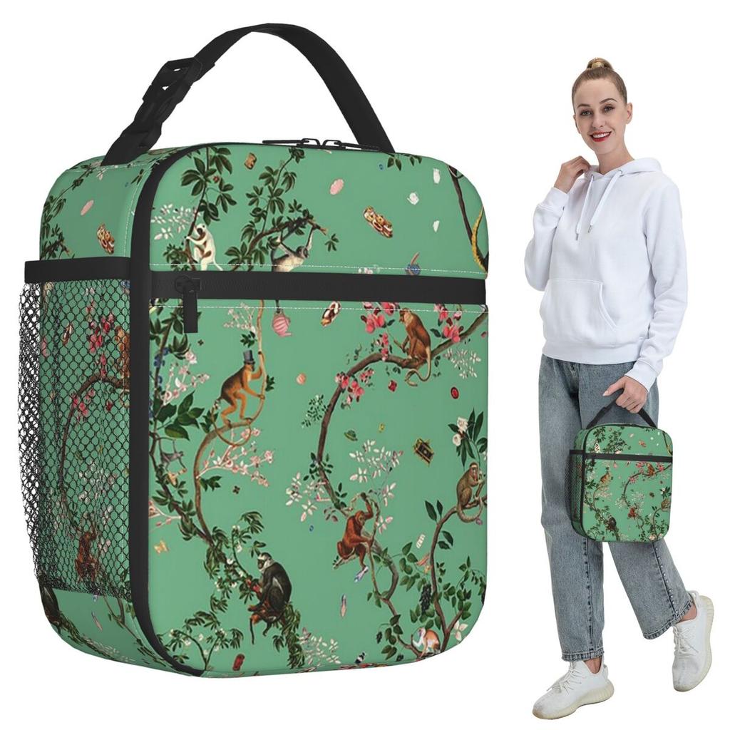 Monkey World Green Insulated Lunch Bag for Kids School Cooler Thermal Food Box Tote Leakproof Lunch Boxes Container