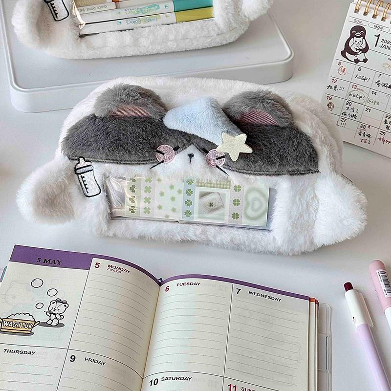 Cartoon Plush Cat Visual Pencil Case Cute Large Capacity Storage Pencil Bags Multi-functional Student Stationery Storage Box