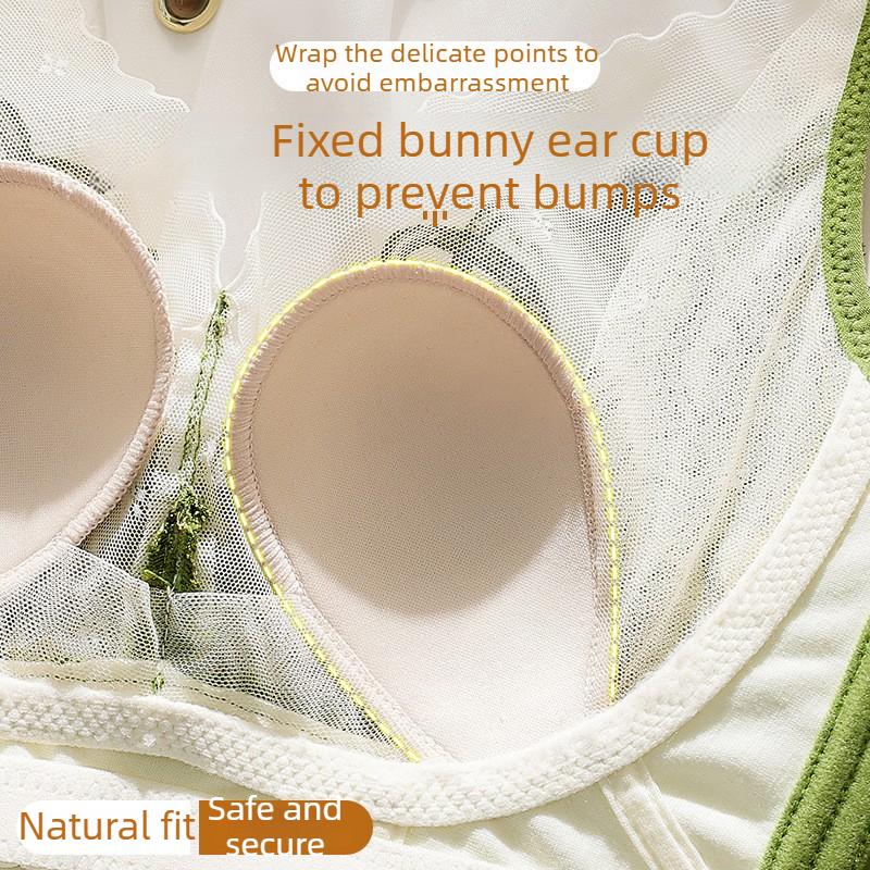 Wire-free Breathable Rabbit Ear Crystal Cup Lace Bra Shaping Underwear That Supports Side Breast Tissue