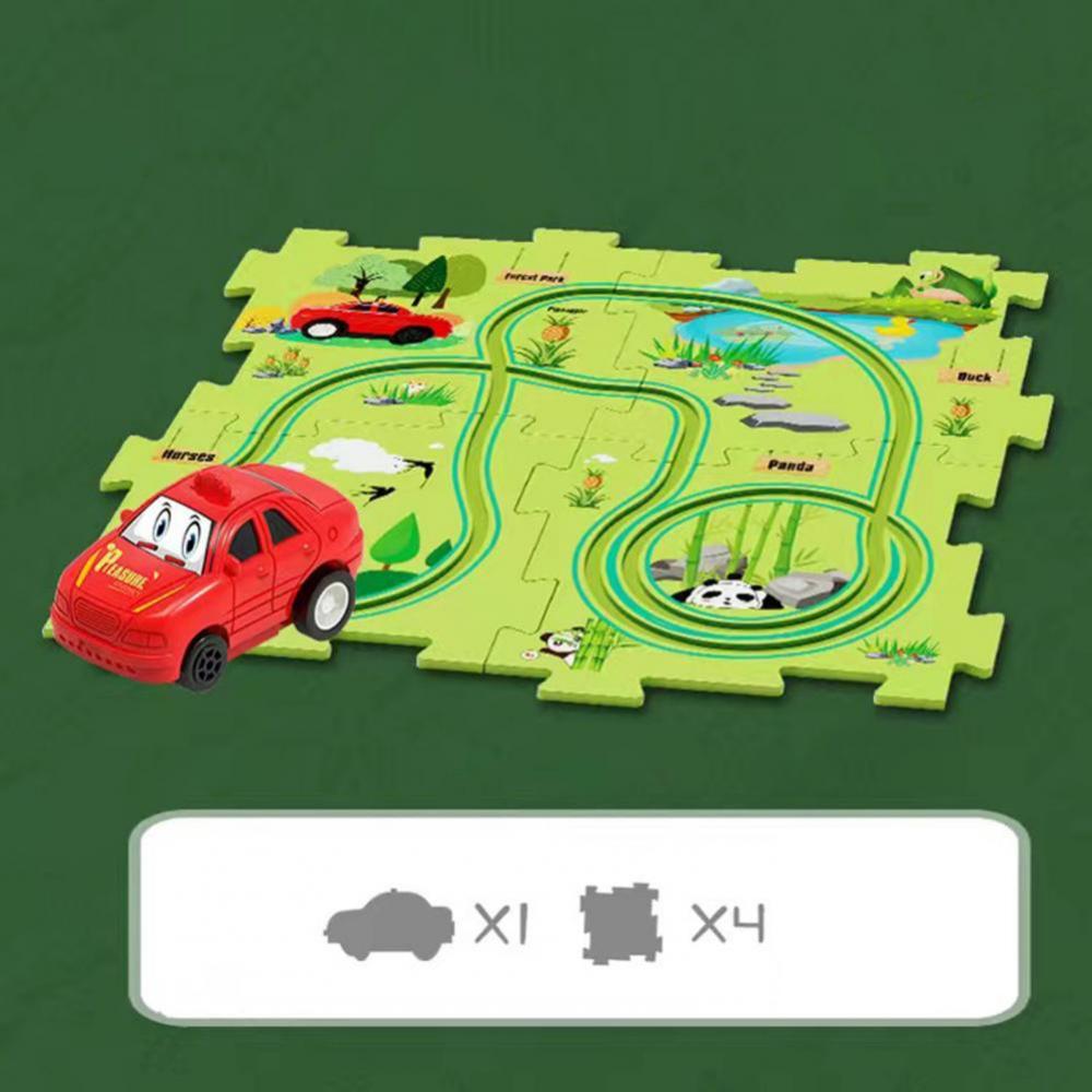 Zestaw zabawek-puzzli Zestaw kolejki DIY Montaż Puzzle Elastyczny tor kolejowy Zabawka do interakcji rodzic-dziecko Zabawki-puzzle z samochodem elektrycznym Prezenty