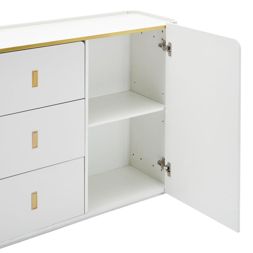 Sideboard LED Lighting, Modern Chest of Drawers 2 Doors & 3 Drawers, Adjustable Shelf, Ample Storage Space, Highboard Living Room, Dining Room, Hallway, White