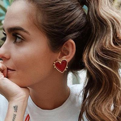 Red Heart Stud Earring Women