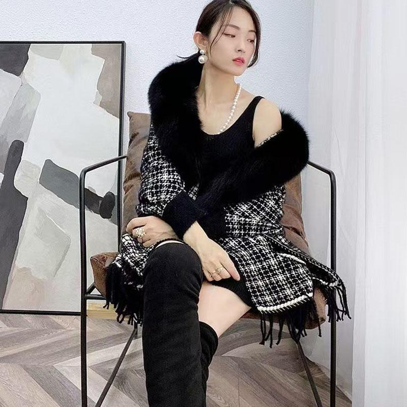 

Новая зимняя накидка куртка вязаная клетчатая узор женская свитер женский кардиган длинный рукав осень one size чёрный
