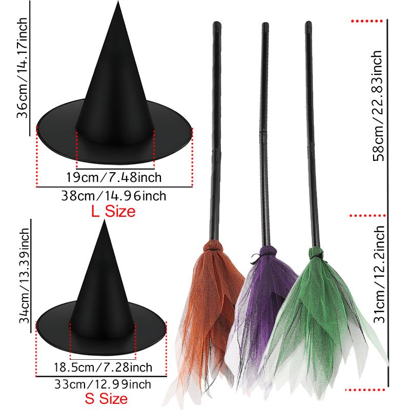 Halloween Witch Wizard Cosplay Props Black Magic Hats Flying Broomstick Decorations Halloween Party Masquerade Surprise Gift ZYF