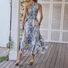 GMXIA Fashion Print Halter-neck Bohemian Dress Summer Casual Holiday Dress