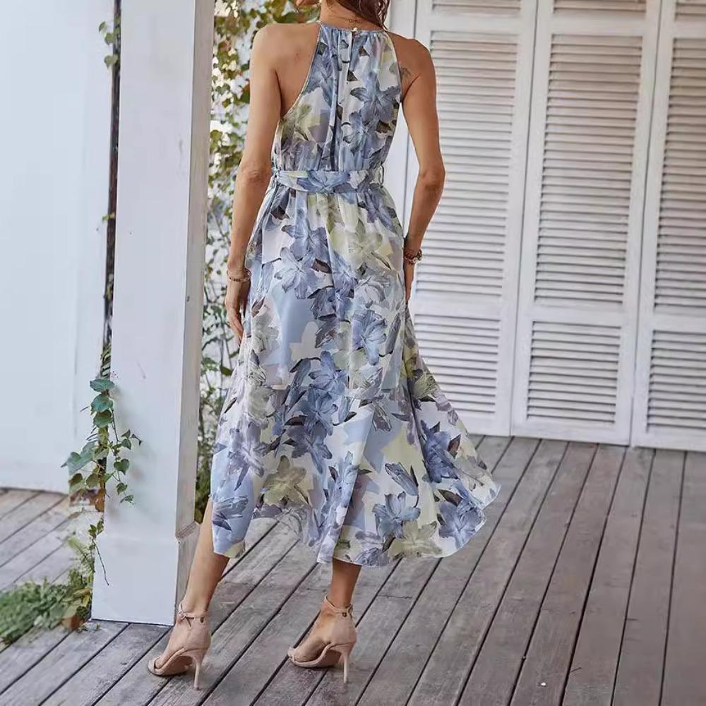 GMXIA Fashion Print Halter-neck Bohemian Dress Summer Casual Holiday Dress