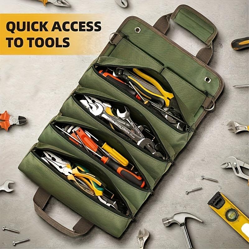 Heavy-Duty Roll-Up Tool Storage Bag - Portable Storage, Suitable for Electricians And Mechanics, with Multiple Compartments, Adjustable Shoulder Strap
