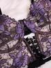 Adult Four-Piece Lingerie Set See-Through Purple Lace Lace-Up Embroidered Mesh Jumpsuit And Matching Accessories
