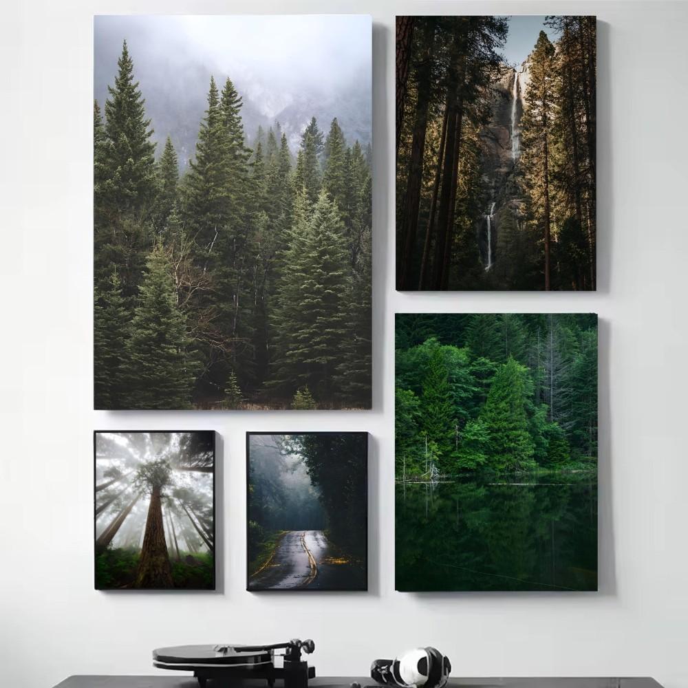 1pc Dark Green Forest Foggy Mountain Landscape Nature Scenery HD Posters Home Room Bar Cafe Decor Art Wall Painting Picture