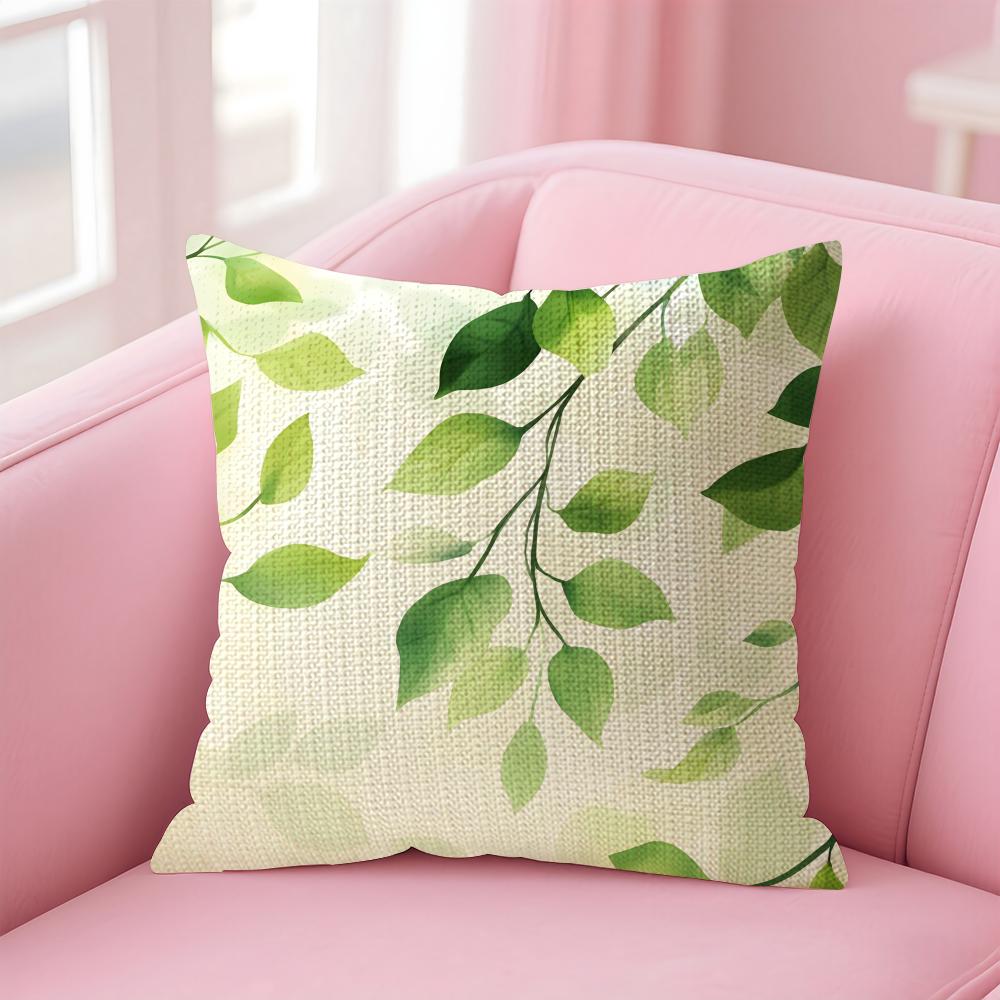 Leaves INS Cushion Cover Natural Linen Pillow Case DoubleSided Print Decorative Sofa Pillowcase Home Decor Gift