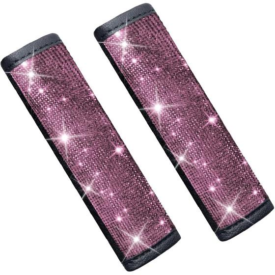 2PCS Bling Car Seat Belt Shoulder Pads, Rhinestone Auto Seatbelt Cushion, Vehicle Seat Strap Cover for Women, Car Interior Decoration Accessories for