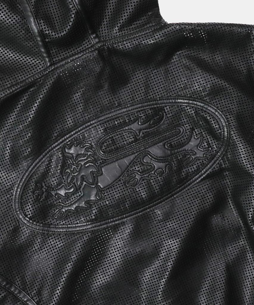 Badblood Perforated Leather Zip-Up Hoodie - Black