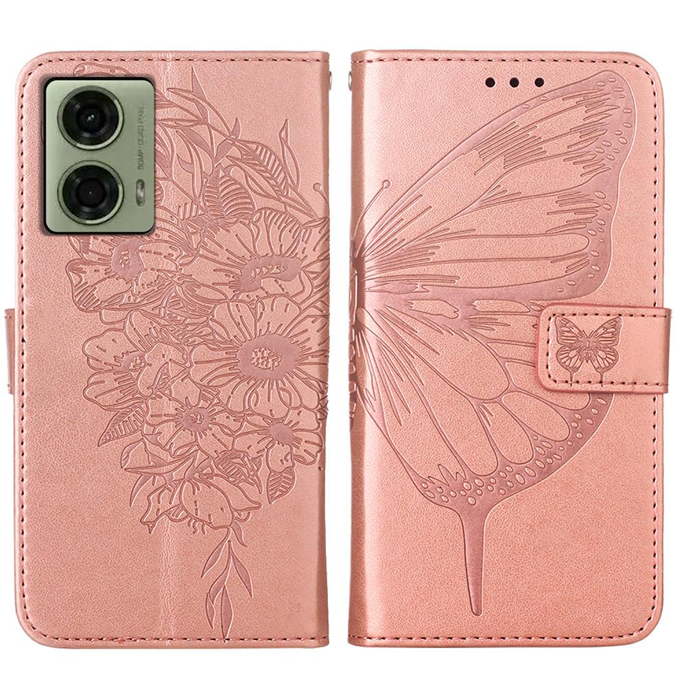 For Motorola Moto E14 4G/G04 4G/G04s 4G/G24 4G Wallet Case with Wrist Strap Butterfly Imprint Leather Phone Cover