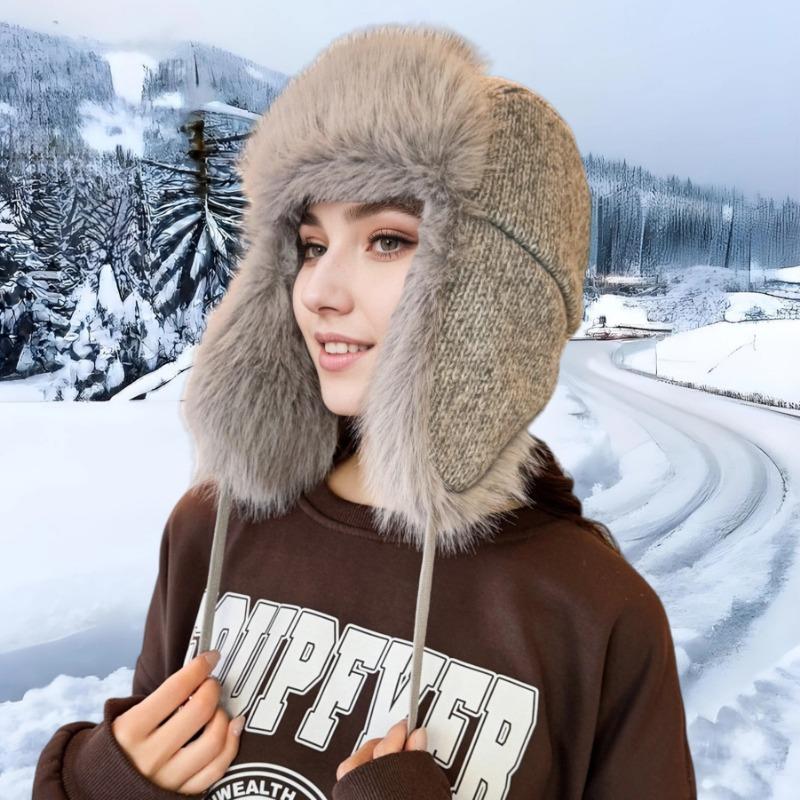 Acrylic plush wool hat, cold hat, fashionable and simple, showing face, small woman, warm ear protection in winter