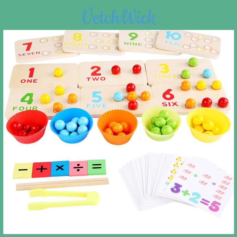 Wooden Multifunctional Arithmetic Clip Bead Learning Board Puzzle Toy Set For Preschool Kids