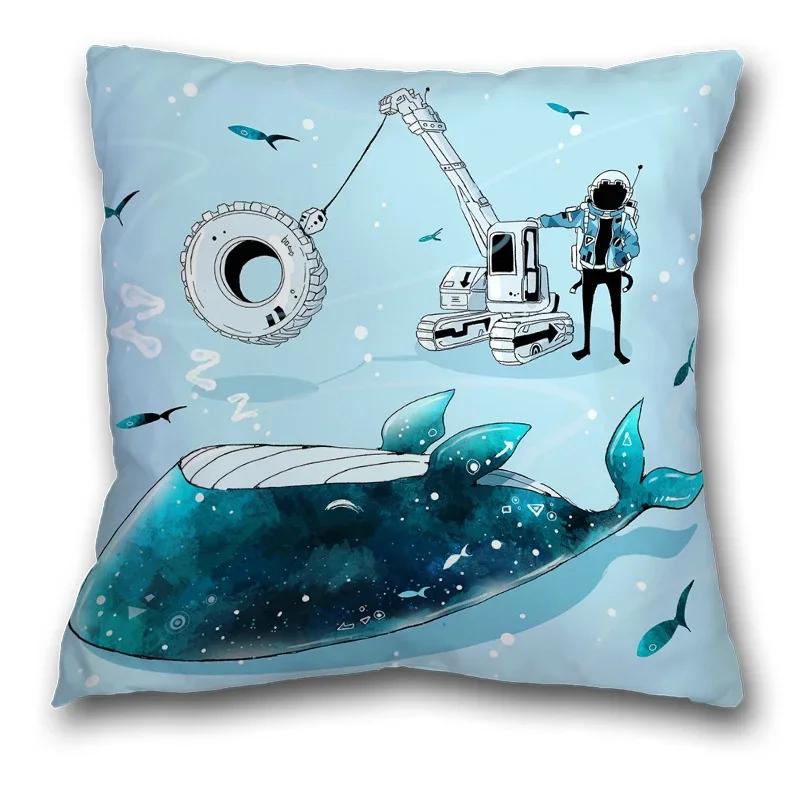 45x45cm Creative Spaceman Astronaut Ocean Blue Square Pillow Cover Living Room Sofa Office Seat Cushion  Home Decoration