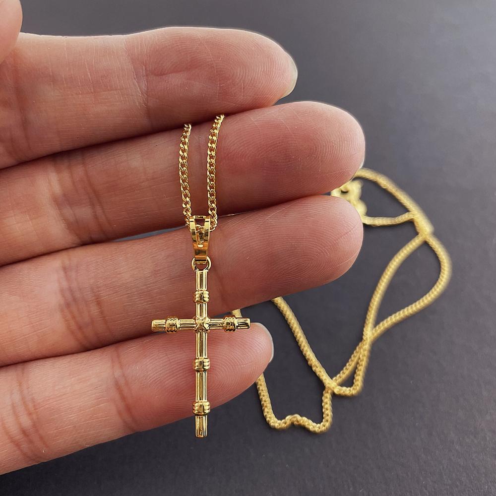 24K Gold Necklace Religious Faith Cross Pendant Necklace for Women & Men Jewelry Gifts