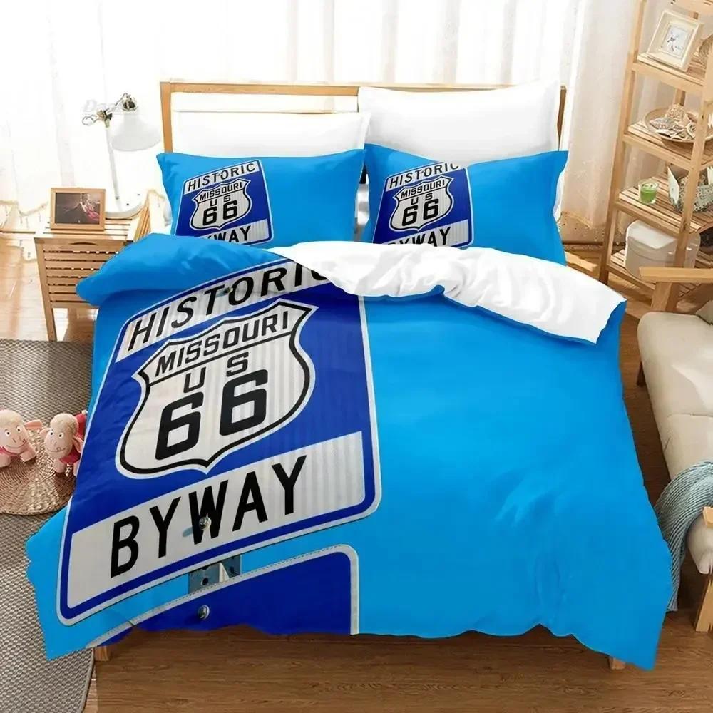 Route 66 Bedding Set Duvet Cover Sheet Printed Bed Set Pillowcase Bed Full Queen King Size Comforter Bedroom