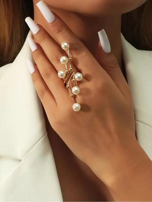 Avrupa ve Amerikan Moda Trendi İnci Geometrik Yüzük Kişilik Abartılı Yaratıcı Yüzük