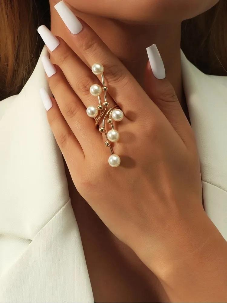 

Европейский и американский модный тренд Жемчужное геометрическое кольцо Личность Преувеличенное креативное кольцо One Size золотой