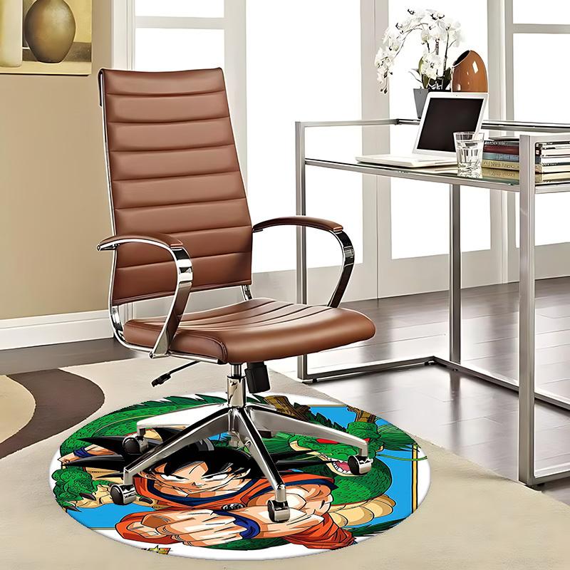 1pc Dragon Ball Z Goku & Shenron Anime Cartoon Design Round Carpet Office Chair Mat, NonSlip Rug for Home Decor, Living Room, Bedroom