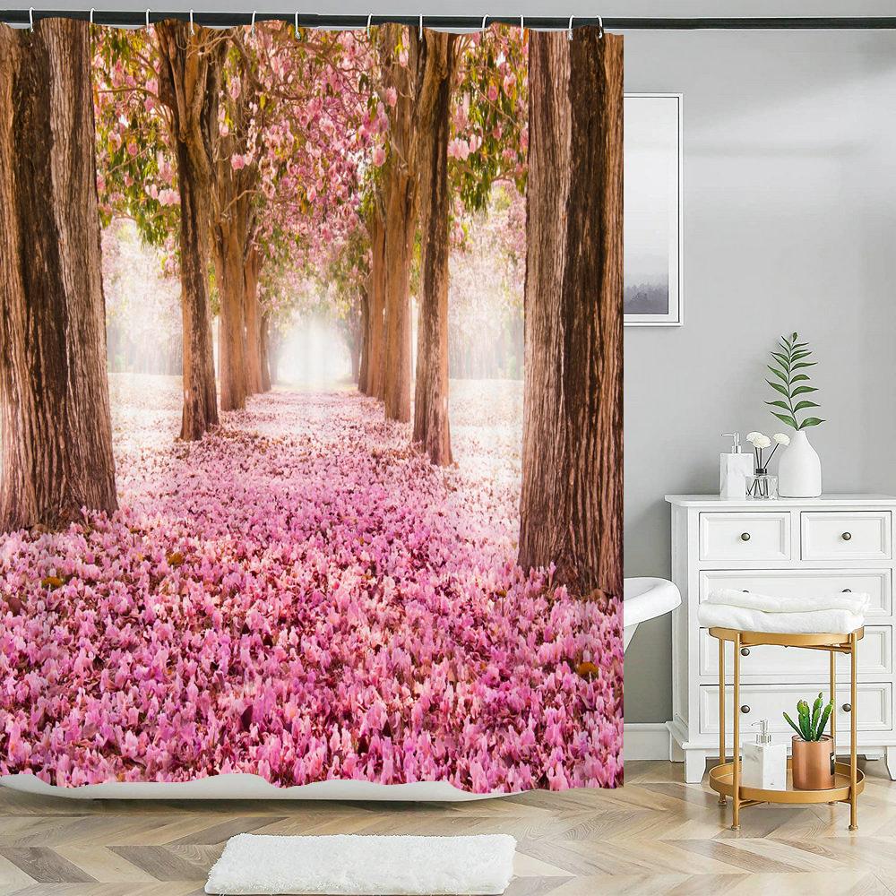 Kwiatowa Zasłona Prysznicowa Kolorowa Różowa Natura Kwiat Wodoodporna Zasłona Łazienkowa do Dekoracji Wanny z Haczykami 180x200cm