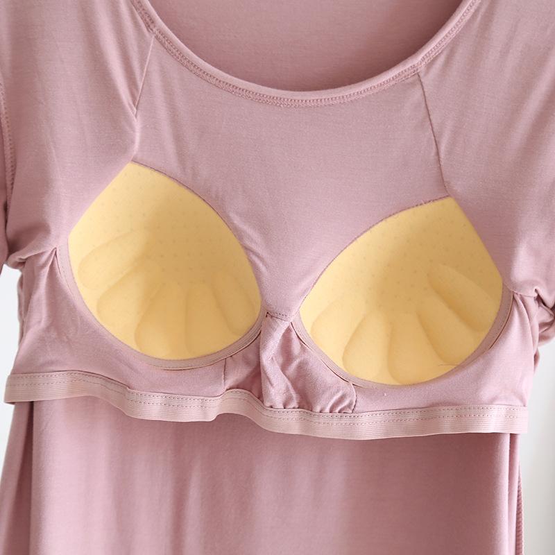 New Summer Ladies Modal Pajamas One Piece Top T-Shirt with Chest Pad Short Sleeve Bottoming Shirt Homewear Sleep Wear Women